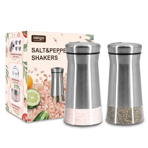 Aelga Farmhouse Salt and Pepper Shakers with Adjustable Pour Holes, Refillable Salt Shaker by Aelga, Ideal for Himalayan, Kosher, Black and White Pepper - Image 1