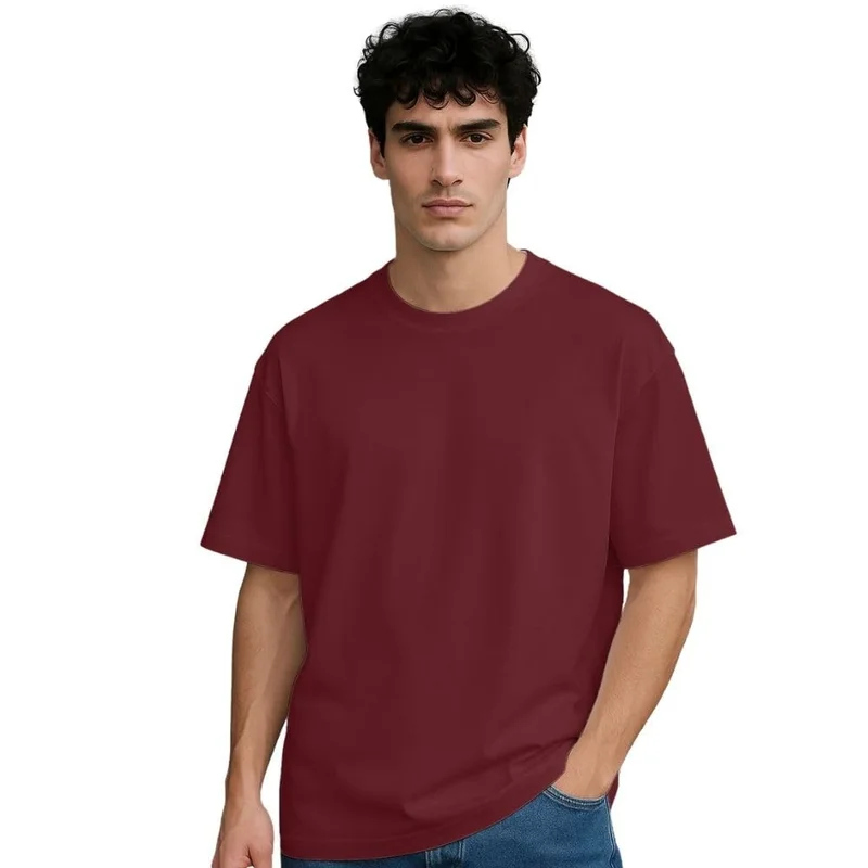 NOBERO Men's Burgundy Oversized Cotton T-Shirt