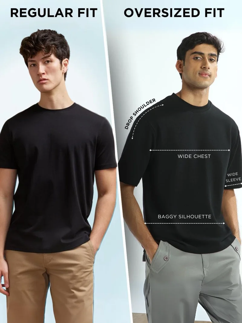 نوبيرو Men's Burgundy Oversized Cotton T-Shirt