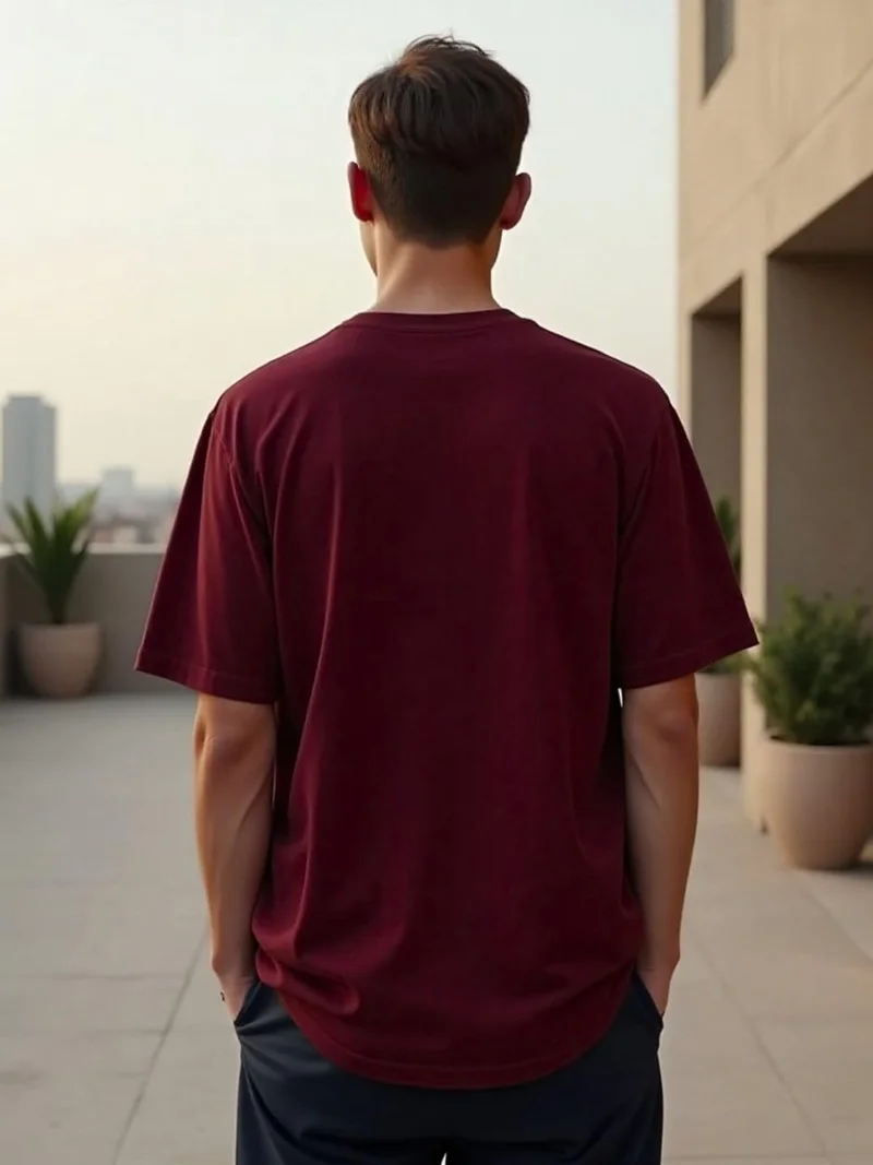 NOBERO  Men's Burgundy Oversized Cotton T-Shirt for Men | Best Price UAE