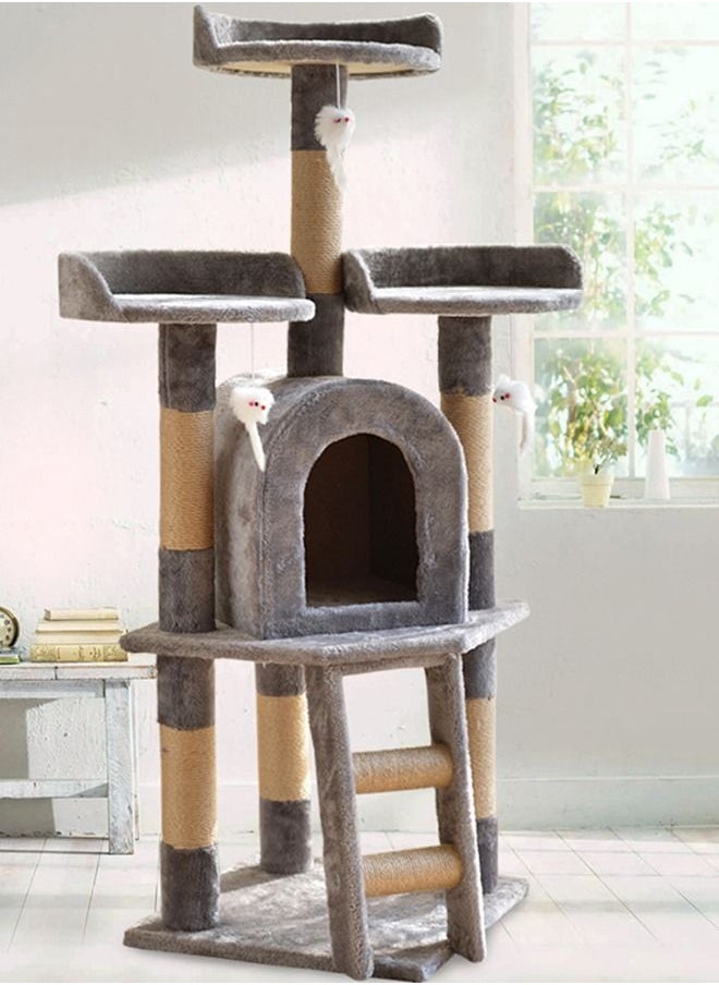 CityRiya-Long - Cat Tree Cat Tower Tree Cat Scratching Post Multi-Level Cat Climbing Activity Center Jumping Platform with Houses and Hammock for Indoor Cats Kittens Pets Play Rest Climb Sleeping - Image 1