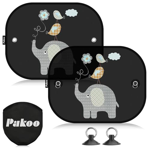 Pakoo Car Sun Shades for Baby 2 Pack Mesh Window Shade Baby Kids Pet with Cute Animal Motifs Side Window Screens for SUV 17x14 Universal Car Sun Shades with Suction Cups - Image 1