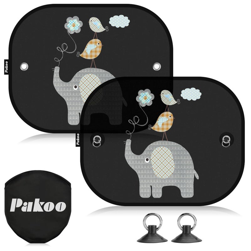 Pakoo Car Sun Shades for Baby 2 Pack Mesh Window Shade Baby Kids Pet with Cute Animal Motifs Side Window Screens for SUV 17x14 Universal Car Sun Shades with Suction Cups - Image 2