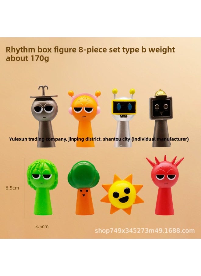Generic - Rhythm Box Hand-run Horror Game Sprunki Peripheral Hand-run Model Ornaments Cartoon Doll-Colour:Type A Rhythm Box Doll 8-piece Set-pen Set - Image 1