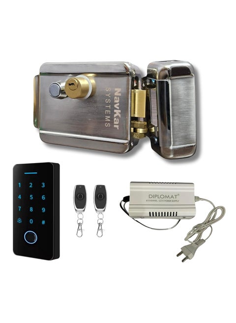 Navkar Systems Electronic Rim Lock with Weatherproof Finger Card Pin Remote Mobile App Access Control Panel with 2 Remotes Can Operate Any Electronic Lock Using Finger Card Pin Remote Smart Life App