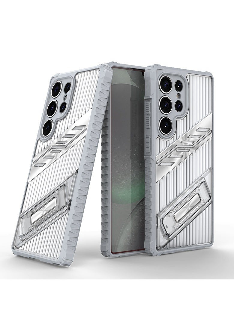 cas:pace Premium Transparent Anti-Fall Armor Case with 5G Folding Bracket for Galaxy S25 Ultra+Two tempered films - Image 1