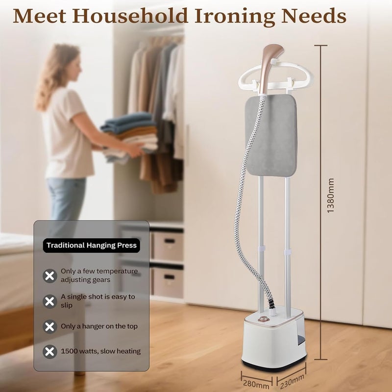 Zephyrspets Vertical Garment Steamer for Clothes, 2000W Garment Steamer Professional with Dual Bar Clothing Steamer with Vertical Steaming, Built-in Ironing Board, 2.5 L Big Capacity Tank-White - Image 5