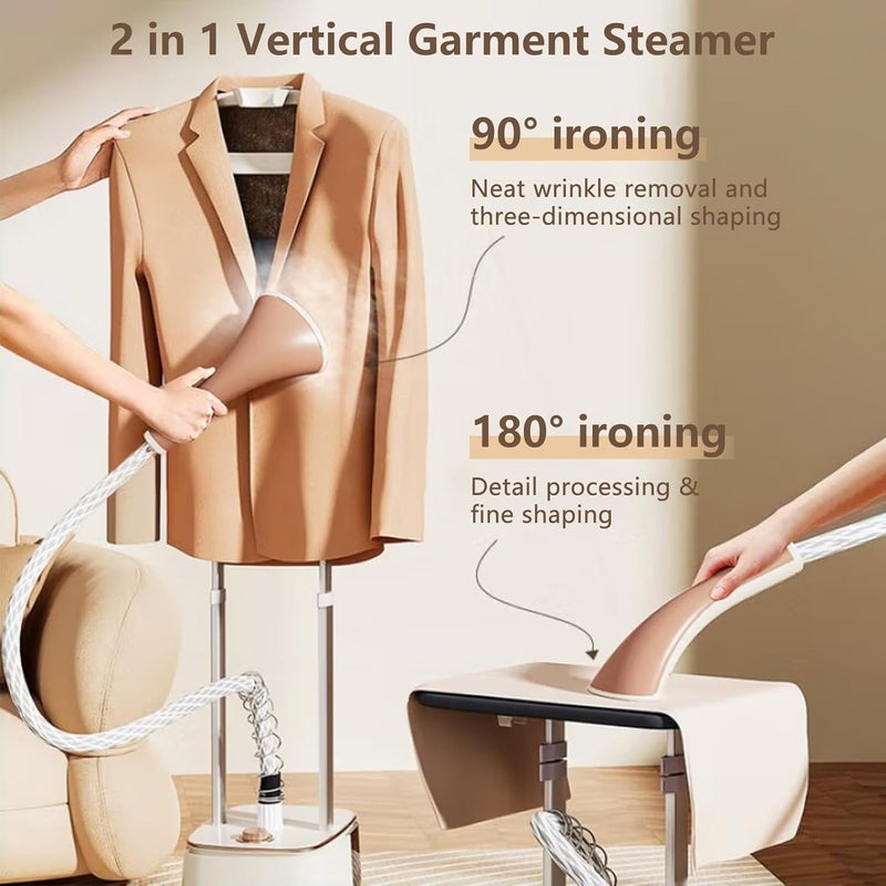 Zephyrspets Vertical Garment Steamer for Clothes, 2000W Garment Steamer Professional with Dual Bar Clothing Steamer with Vertical Steaming, Built-in Ironing Board, 2.5 L Big Capacity Tank-White - Image 2