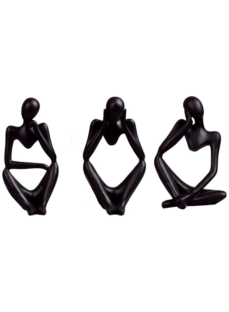 GuRiver 3 Piece The Thinker Statue Abstract Sculpture Bookshelf Decor Black Resin Thinker Statues for Home Office Desk Desktop Living Room Decor Collection Cute Accent Figurine - Image 1