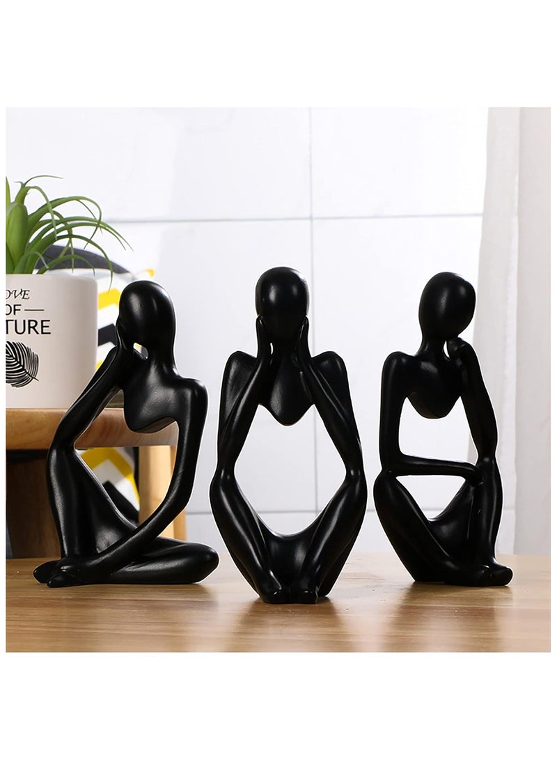 GuRiver 3 Piece The Thinker Statue Abstract Sculpture Bookshelf Decor Black Resin Thinker Statues for Home Office Desk Desktop Living Room Decor Collection Cute Accent Figurine - Image 2