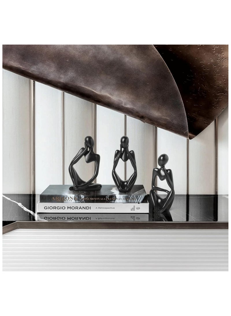 GuRiver 3 Piece The Thinker Statue Abstract Sculpture Bookshelf Decor Black Resin Thinker Statues for Home Office Desk Desktop Living Room Decor Collection Cute Accent Figurine - Image 3