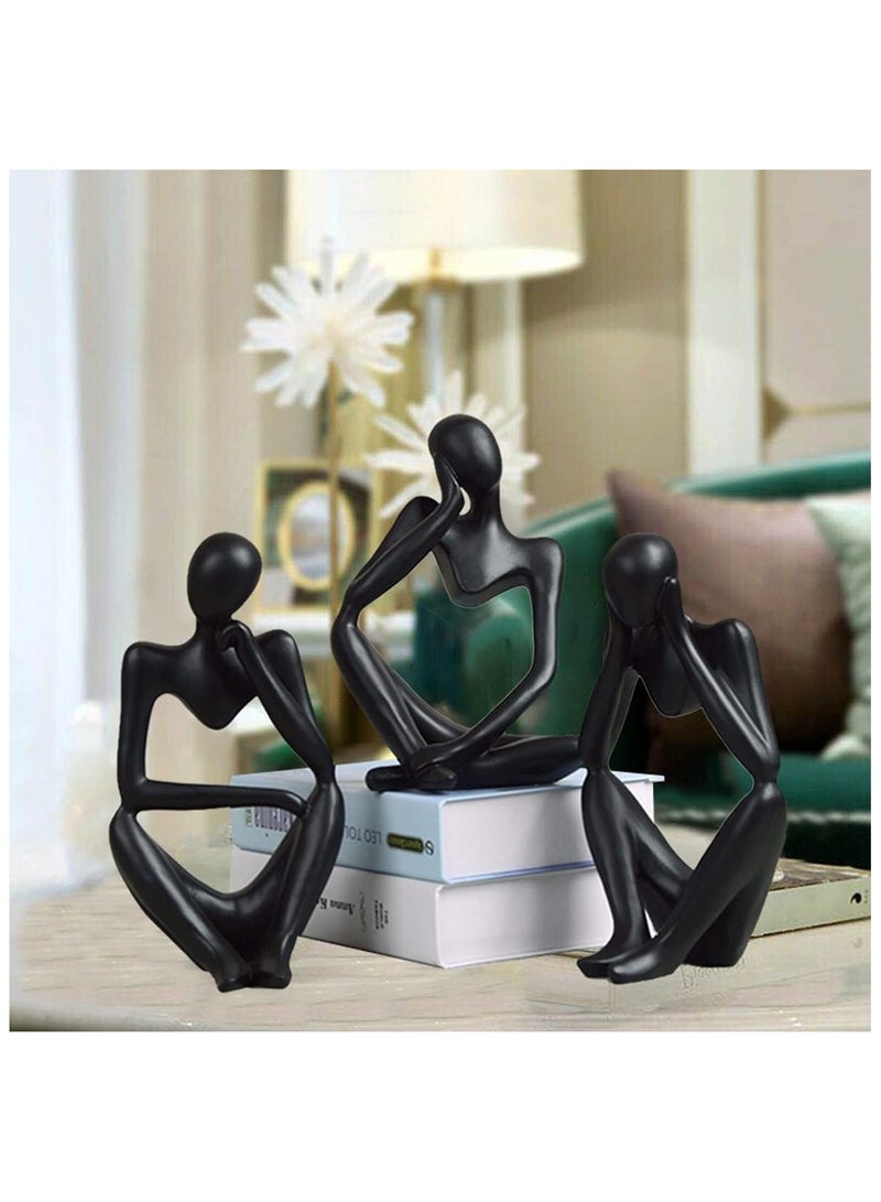 GuRiver 3 Piece The Thinker Statue Abstract Sculpture Bookshelf Decor Black Resin Thinker Statues for Home Office Desk Desktop Living Room Decor Collection Cute Accent Figurine - Image 4