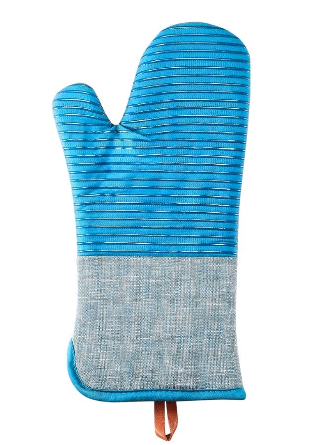 Happy Home Heat Resistant Silicone Oven Mitt - Non-Slip BBQ & Kitchen Glove with Soft Cotton Lining for Cooking, Baking, Grilling & Handling Hot Items - Long Lasting Protection (Blue)  - Image 1
