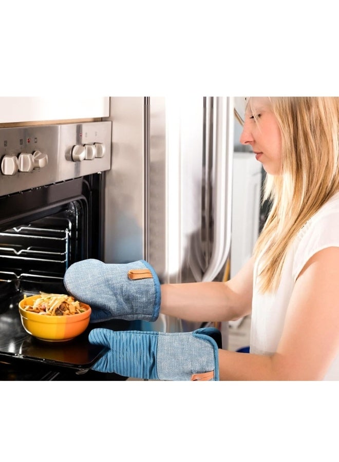 Happy Home Heat Resistant Silicone Oven Mitt - Non-Slip BBQ & Kitchen Glove with Soft Cotton Lining for Cooking, Baking, Grilling & Handling Hot Items - Long Lasting Protection (Blue)  - Image 4