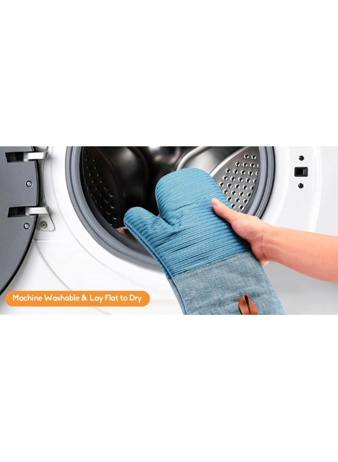 Happy Home Heat Resistant Silicone Oven Mitt - Non-Slip BBQ & Kitchen Glove with Soft Cotton Lining for Cooking, Baking, Grilling & Handling Hot Items - Long Lasting Protection (Blue)  - Image 5