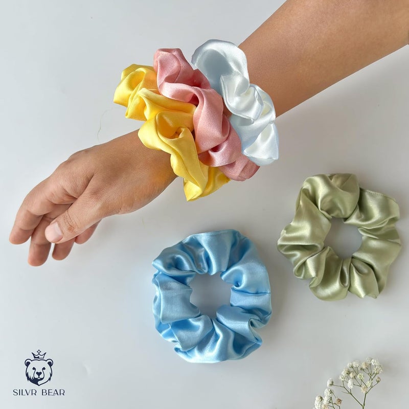 Silvr Bear Luxury Satin Scrunchies Set for Women, Girls | Anti-Hair-Breakage Hair Ties - Image 3