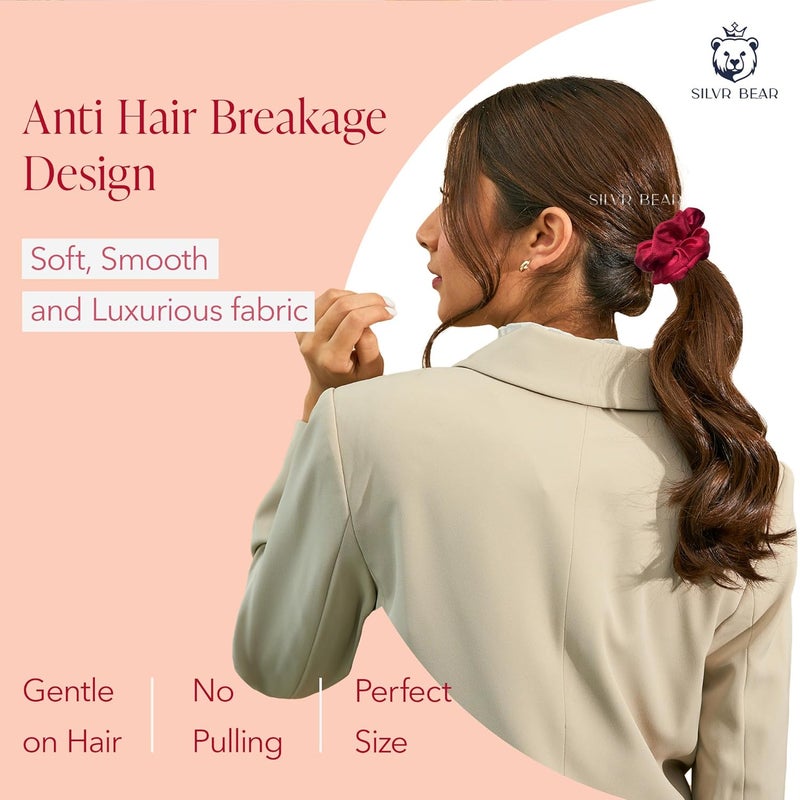 Silvr Bear Luxury Satin Scrunchies Set for Women, Girls | Anti-Hair-Breakage Hair Ties - Image 2