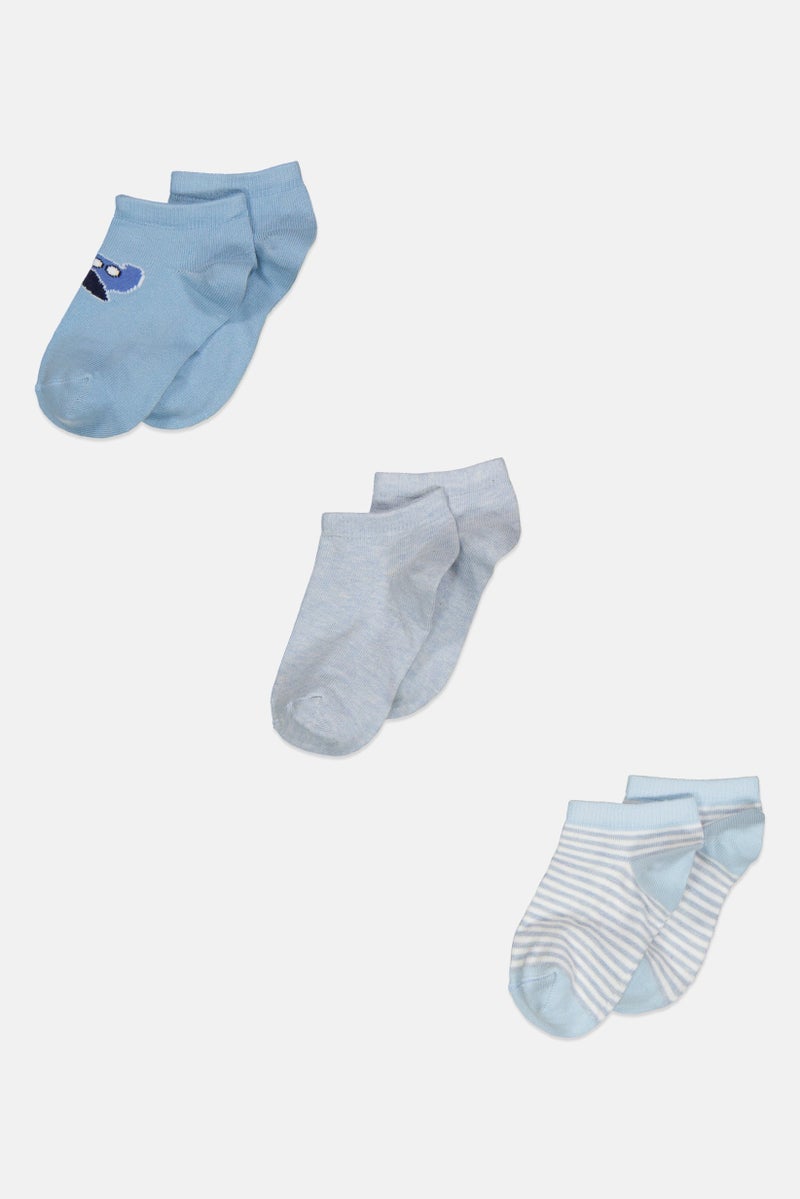 RBX Kids Boy 3 Pieces Stripe Ankle Socks, Slate Blue Combo  - Image 1