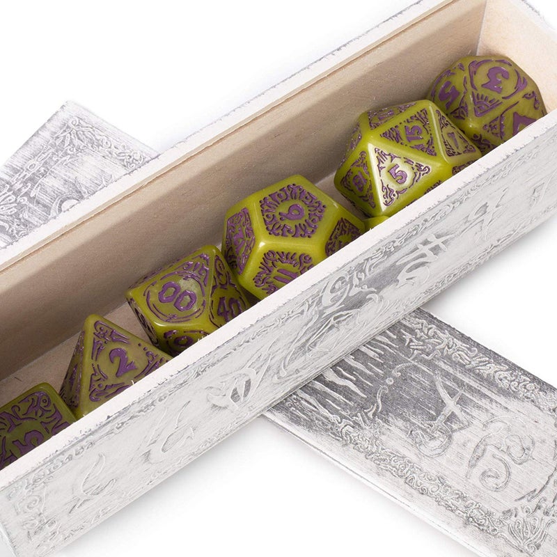 Wiz Dice Titan 25mm Dice - Large Polyhedral Dice Set for Various Role Playing Dice Games - Achlys 7 Cnt -DND Dice Set with a Wooden Dice Box - Includes D4, D6, D8, D10, D10(0), D12 & D20 - Image 5