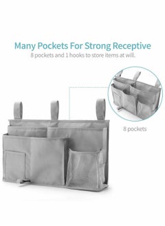 Y&D Bunk Bed Organizer, 8 Pocket Hanging Storage Bag Organizer for College Dorm Beds, Hospital Crib Rails, 600D Oxford Cloth(Grey)  - Image 2