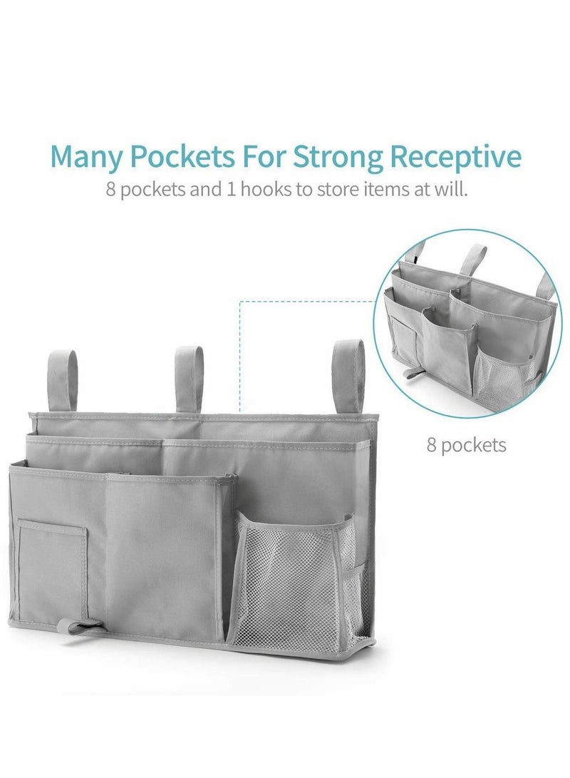 Y&D Bunk Bed Organizer, 8 Pocket Hanging Storage Bag Organizer for College Dorm Beds, Hospital Crib Rails, 600D Oxford Cloth(Grey)  - Image 2