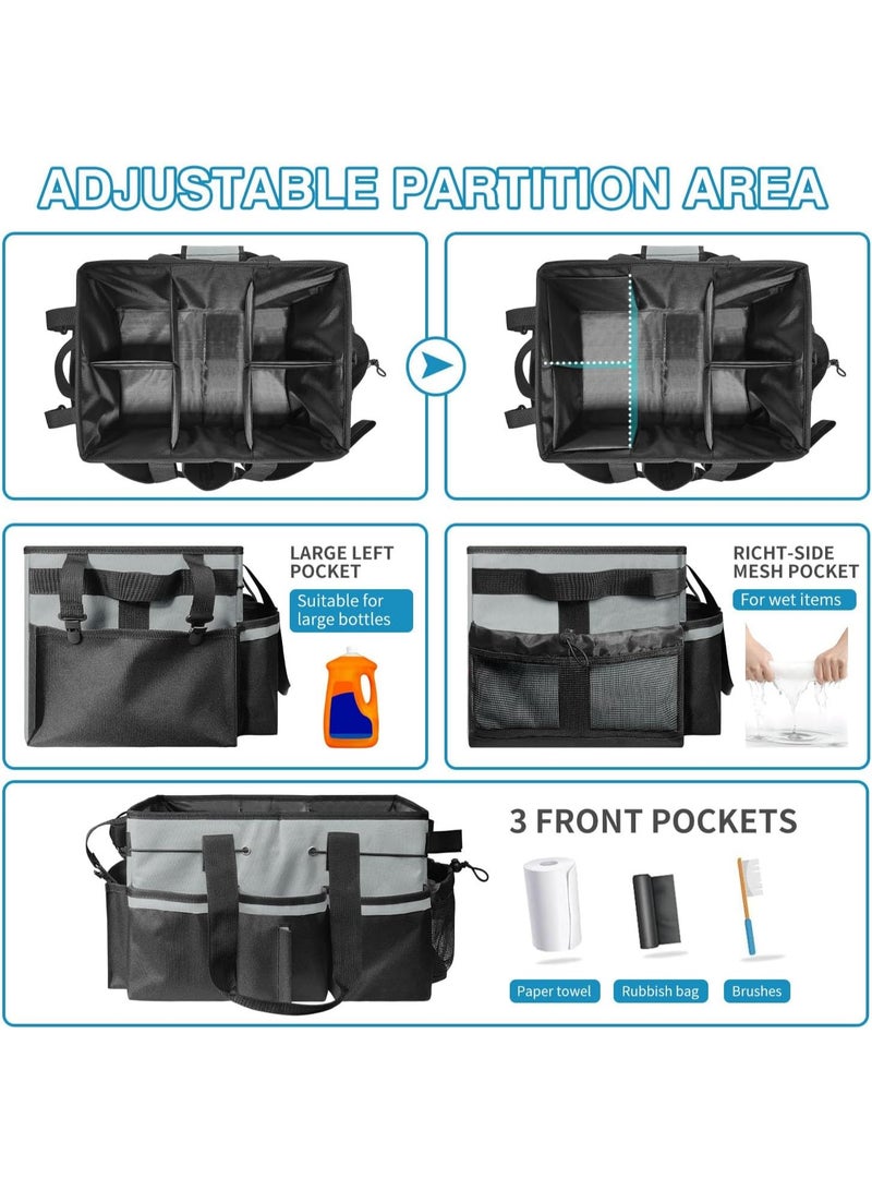 YelaJoy Large Cleaning Tool Storage Bags, Large Cleaning Supplies Organizer with Detachable Handles  Shoulder Strap, Cleaning Caddy Bag with Foldable Divider for Cleaners, Portable Multi Cleaning Bag for Home, Housekeepers，Garden,17.7 * 10.2 * 9.1in( Black Grey) - Image 4