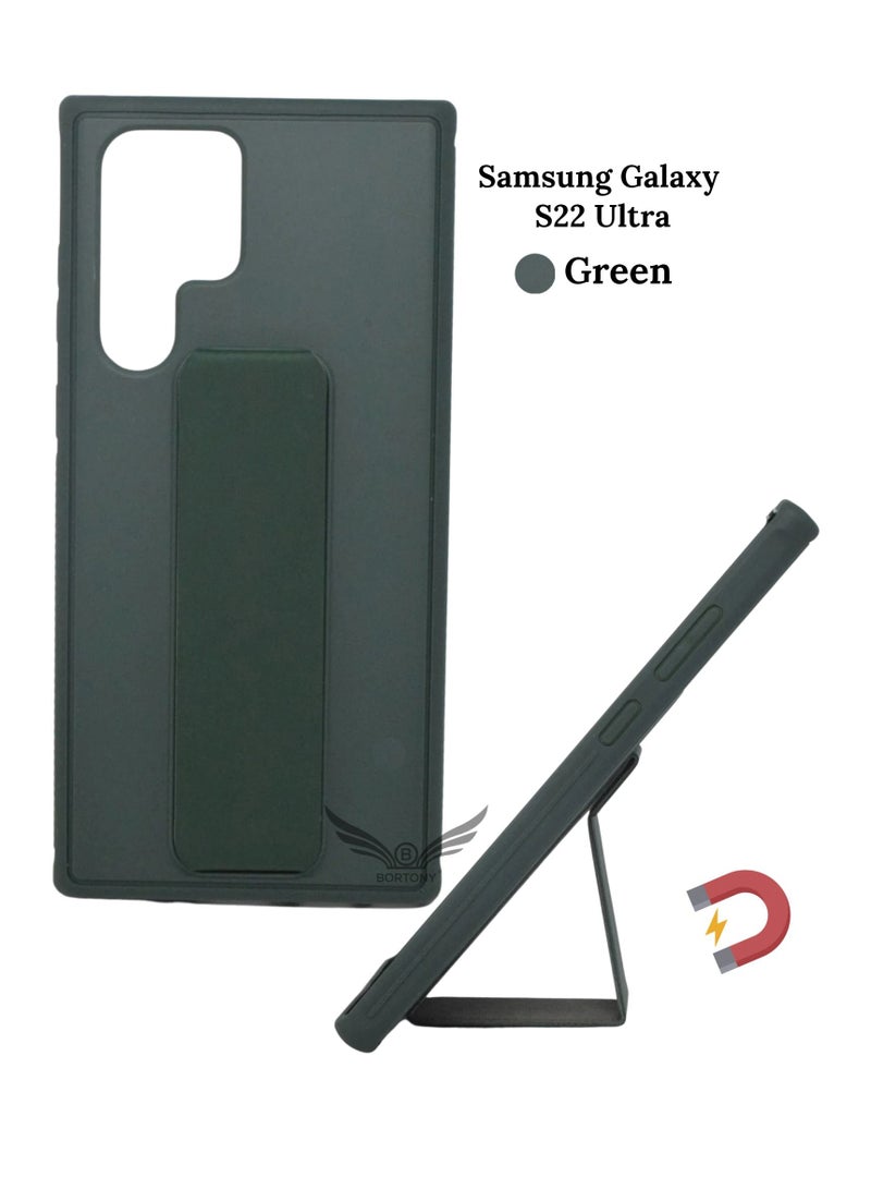 BORTONY Premium Silicone Hand Strap Grip, Car Mount Kickstand And Finger Grip Case Cover For Samsung Galaxy S22 Ultra (Green) - Image 1