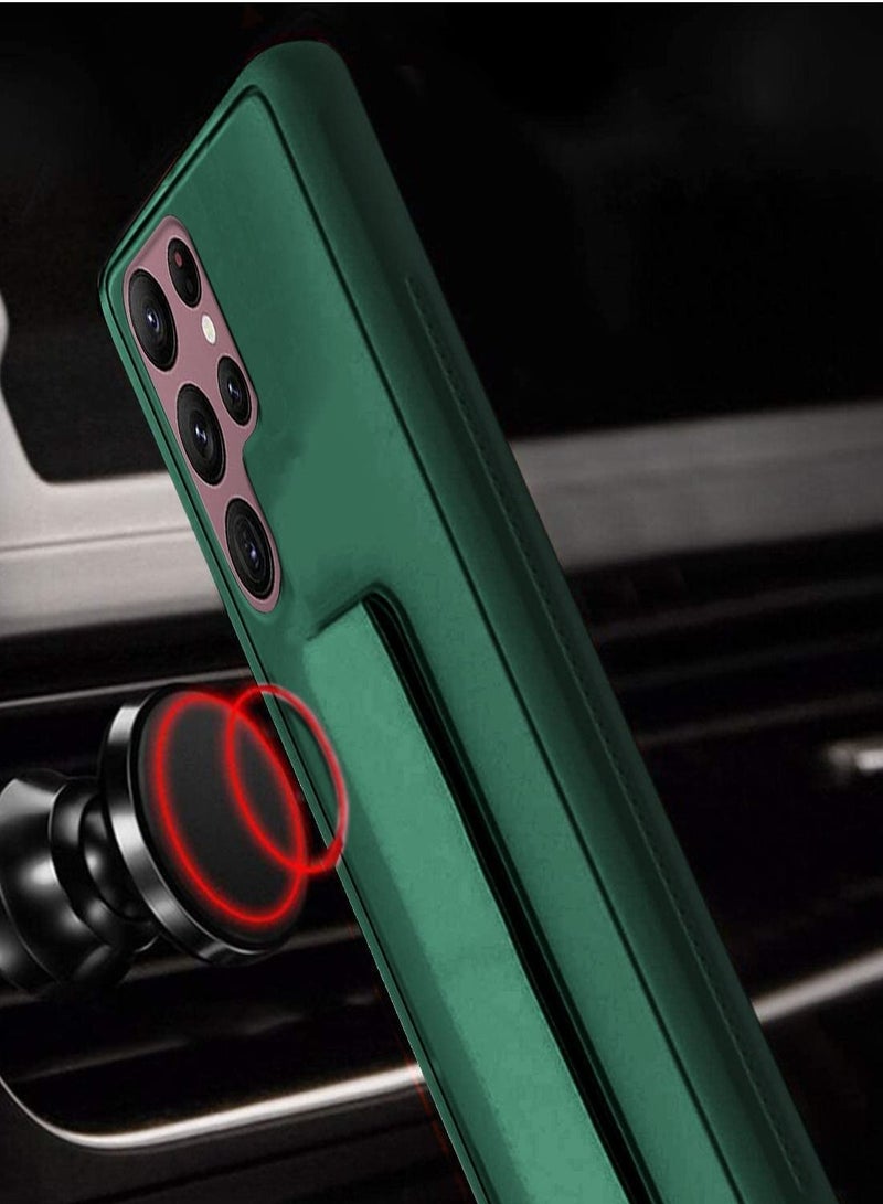 BORTONY Premium Silicone Hand Strap Grip, Car Mount Kickstand And Finger Grip Case Cover For Samsung Galaxy S22 Ultra (Green) - Image 3