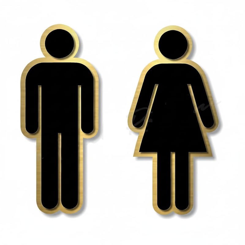 BerryBox Premium Black Gold Men & Women Cutouts 7 INCH Height Sign Easy to Mount 3M Self-Adhesive Tape Signage for Colleges, Office, Hotel, School ETC - Image 1