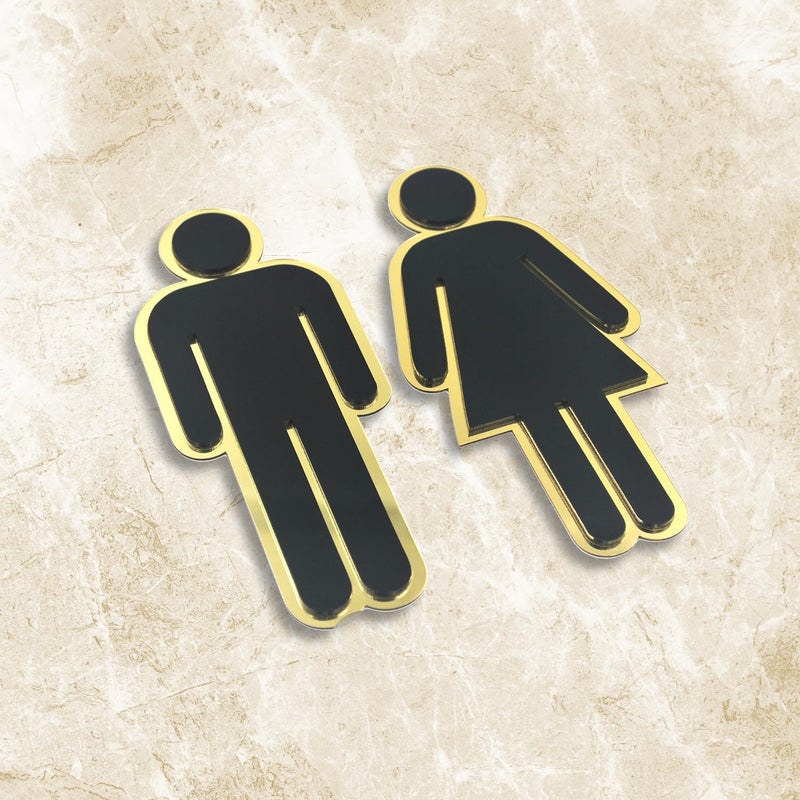 BerryBox Premium Black Gold Men & Women Cutouts 7 INCH Height Sign Easy to Mount 3M Self-Adhesive Tape Signage for Colleges, Office, Hotel, School ETC - Image 3