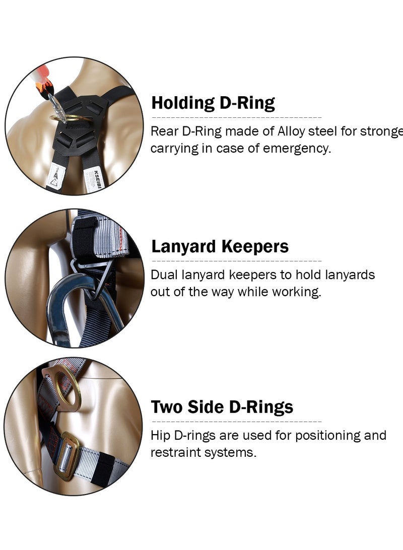KSEIBI Fall Protection Harness, 3 D-RINGS, Polyester Webbing, Soft, Lightweight Webbing, for Utility Maintenance, Rescue Operations, Construction Work, Window Washing and Maintenance, and Tree Trimming - Image 4