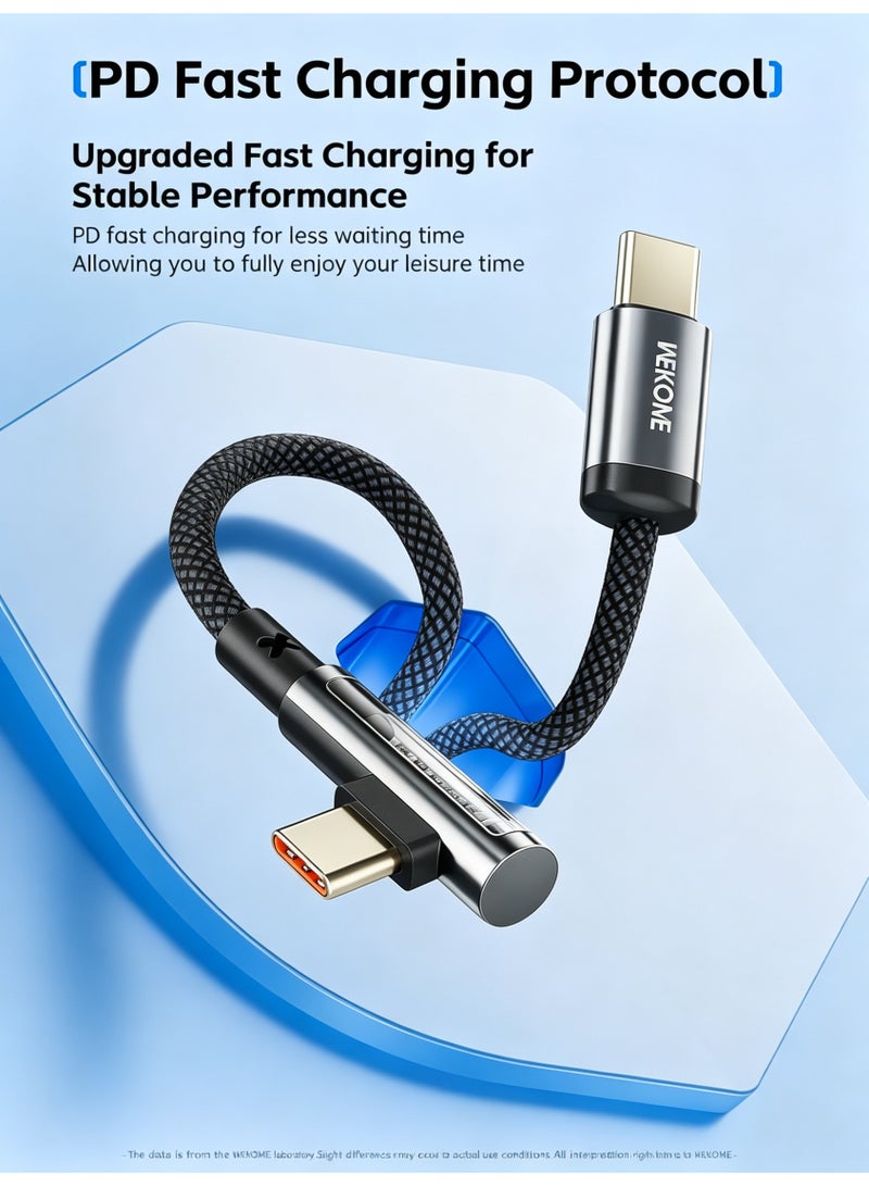 WEKOME 35W PD L-shaped Gaming Fast Charging Cable 1M, Nylon Braided Wire Zinc Alloy Connector, Type-C to L 90° Elbow Charge Cord - Image 3