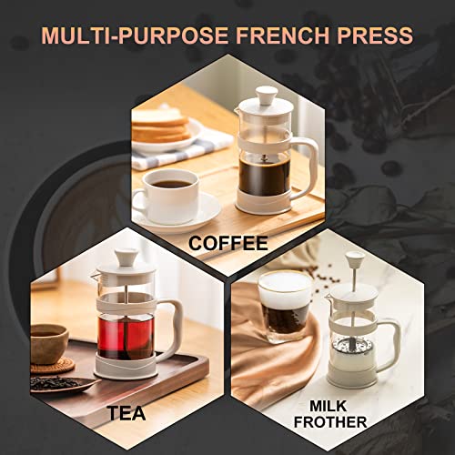 PARACITY French Press Coffee/Tea Maker, Camping Mini Coffee/Tea Press of 304 Stainless Steel Filter and Heat Resistant Glass, Cold Brew Coffee Maker 11.8OZ for Travel& Home Gift(White) - Image 3