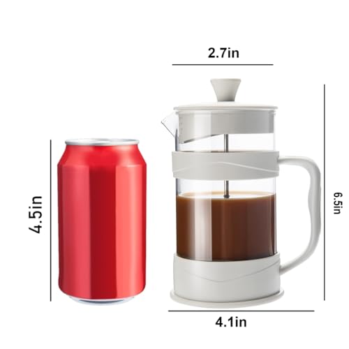 PARACITY French Press Coffee/Tea Maker, Camping Mini Coffee/Tea Press of 304 Stainless Steel Filter and Heat Resistant Glass, Cold Brew Coffee Maker 11.8OZ for Travel& Home Gift(White) - Image 2