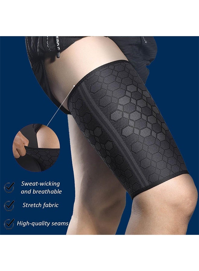 2 PCS Thigh Compression Sleeves for Men & Women, High elasticity Breathable Hamstring Support helpful for Muscle Injury Pain Relief, Upper Leg Sleeves for Workouts & Sports (Black) - Image 2