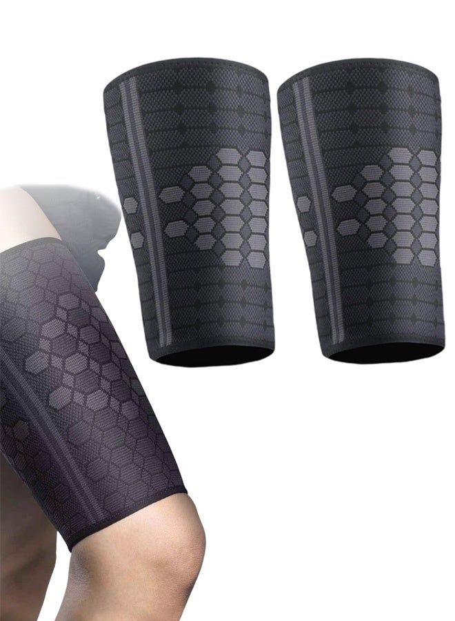 2 PCS Thigh Compression Sleeves for Men & Women, High elasticity Breathable Hamstring Support helpful for Muscle Injury Pain Relief, Upper Leg Sleeves for Workouts & Sports (Black) - Image 1