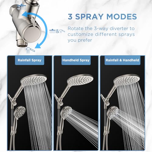 MakeFit Dual Handheld Shower Head Combo, 2-in-1 Rain Shower Heads System 8 Inch Rainfall Shower Head and 10 Modes High Pressure Hand Held Showerhead with Built-in Power Wash - Image 5