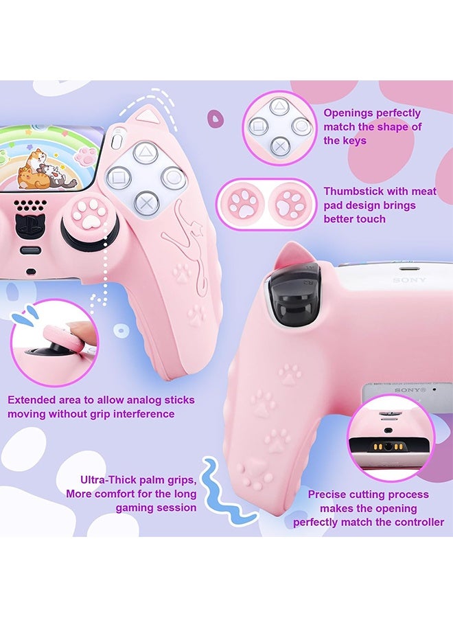 دبليو أف أف أو مظهر وحدة تحكم Cute Cat Paw PS5 - غطاء تحكم سيليكون لمقبض لاسلكي بلاي ستيشن 5 - مع 2 غطاء قبضة إبهام - 1 ملصق قطة - غطاء وحدة تحكم مضاد للانزلاق - وردي - Image 3