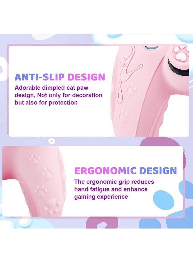 دبليو أف أف أو مظهر وحدة تحكم Cute Cat Paw PS5 - غطاء تحكم سيليكون لمقبض لاسلكي بلاي ستيشن 5 - مع 2 غطاء قبضة إبهام - 1 ملصق قطة - غطاء وحدة تحكم مضاد للانزلاق - وردي - Image 4