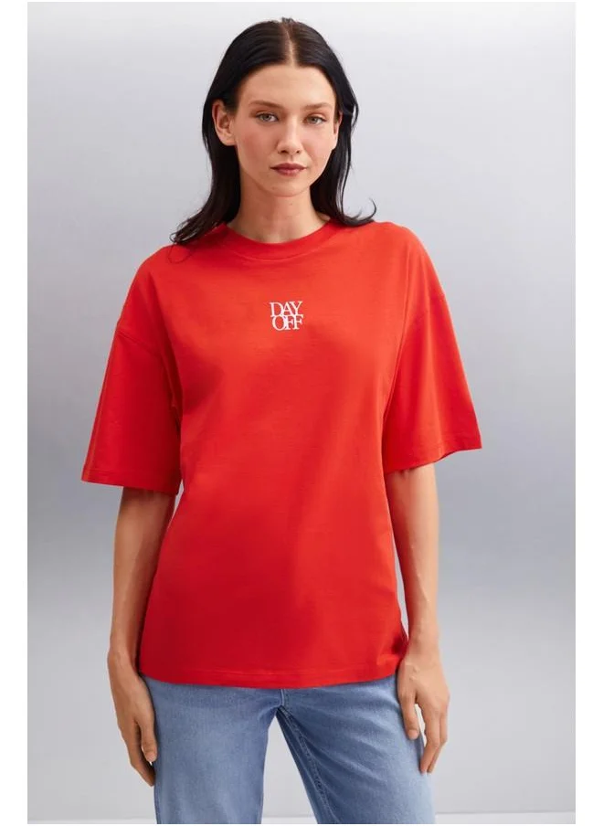 GRIMELANGE Grimelange Souling Women's Cotton Red T-Shirt