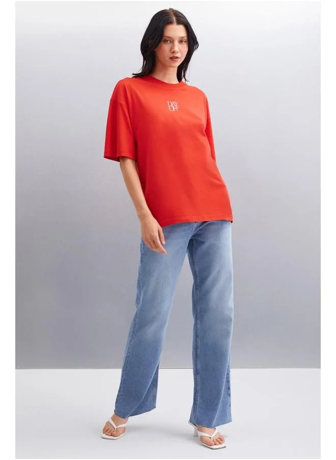 GRIMELANGE Grimelange Souling Women's Cotton Red T-Shirt