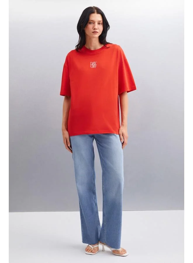 GRIMELANGE Grimelange Souling Women's Cotton Red T-Shirt