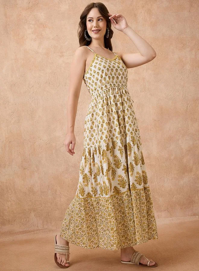globus Floral Print Tiered Maxi Fusion Dress