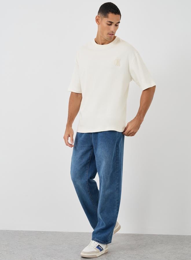 Styli Embroidered Detail Crew Neck Oversized T-Shirt - Image 2