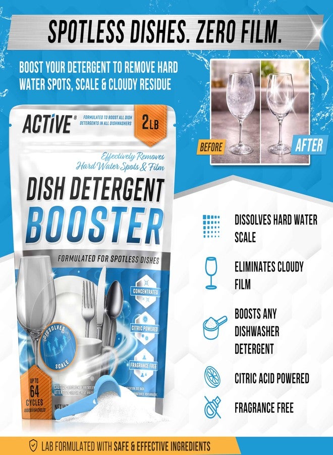 Active Dishwasher Detergent Booster Prewash Powder - ACTIVE Citric Acid Dishwashing Additive for Hard Water, Natural Dish Washer Shine & Rinse Aid, Lime Scale Remover for Cloudy Glassware - 64 Uses (32-oz - Image 3