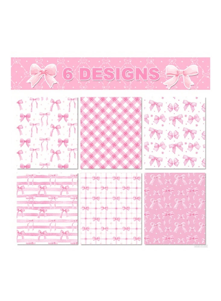 Zeemey 12-Sheet Pink Bow Themed Gift Wrapping Paper Set (68x50cm) - 6 Patterns, 2 Sheets Each, High-End Thick Paper, Holiday and Birthday Gift Wrapping Paper - Image 3