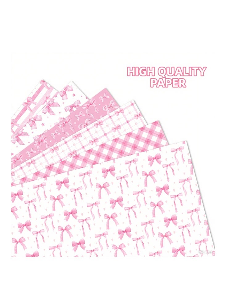 Zeemey 12-Sheet Pink Bow Themed Gift Wrapping Paper Set (68x50cm) - 6 Patterns, 2 Sheets Each, High-End Thick Paper, Holiday and Birthday Gift Wrapping Paper - Image 5