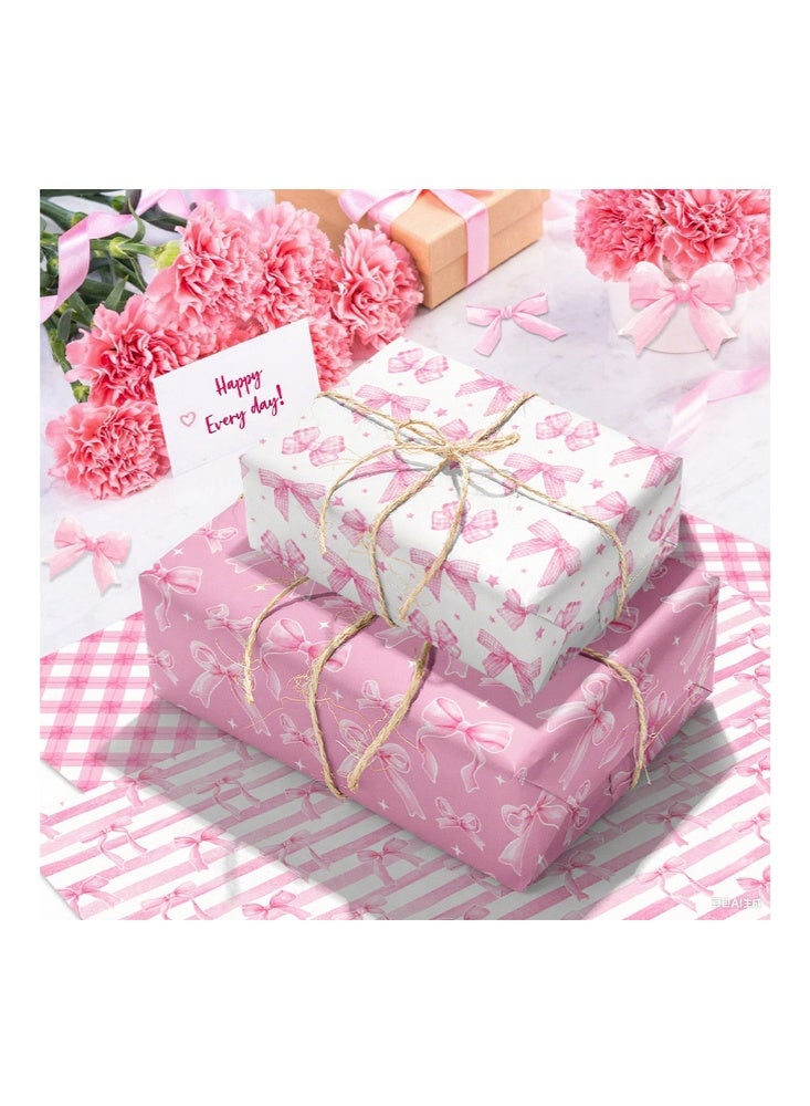 Zeemey 12-Sheet Pink Bow Themed Gift Wrapping Paper Set (68x50cm) - 6 Patterns, 2 Sheets Each, High-End Thick Paper, Holiday and Birthday Gift Wrapping Paper - Image 2