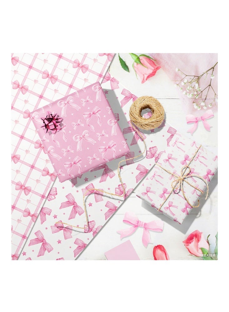 Zeemey 12-Sheet Pink Bow Themed Gift Wrapping Paper Set (68x50cm) - 6 Patterns, 2 Sheets Each, High-End Thick Paper, Holiday and Birthday Gift Wrapping Paper - Image 4