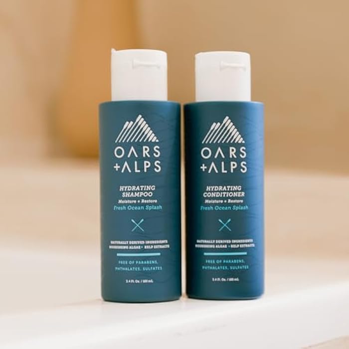Oars + Alps Men's Sulfate Free Hair Shampoo and Conditioner Set, Infused with Kelp and Algae Extracts, Fresh Ocean Splash, Travel Size 3.4oz Each - Image 2